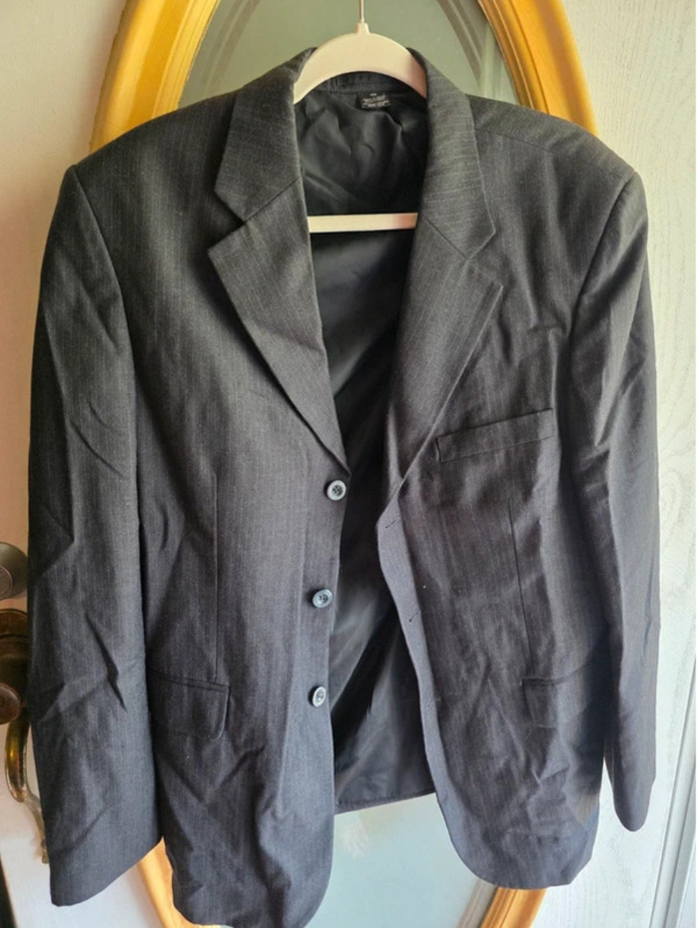 Attention Mens 42R Charcoal Gray Pinstripe 3-Button Jacket Blazer Fully Lined